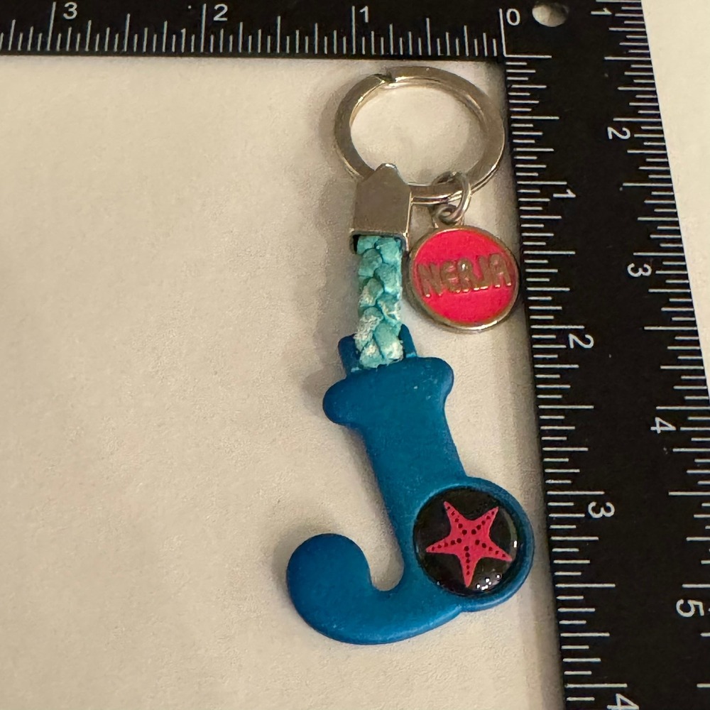 Nerja Spain Souvenir‎ Keychain Letter J Turquoise Blue Starfish Travel Gift
